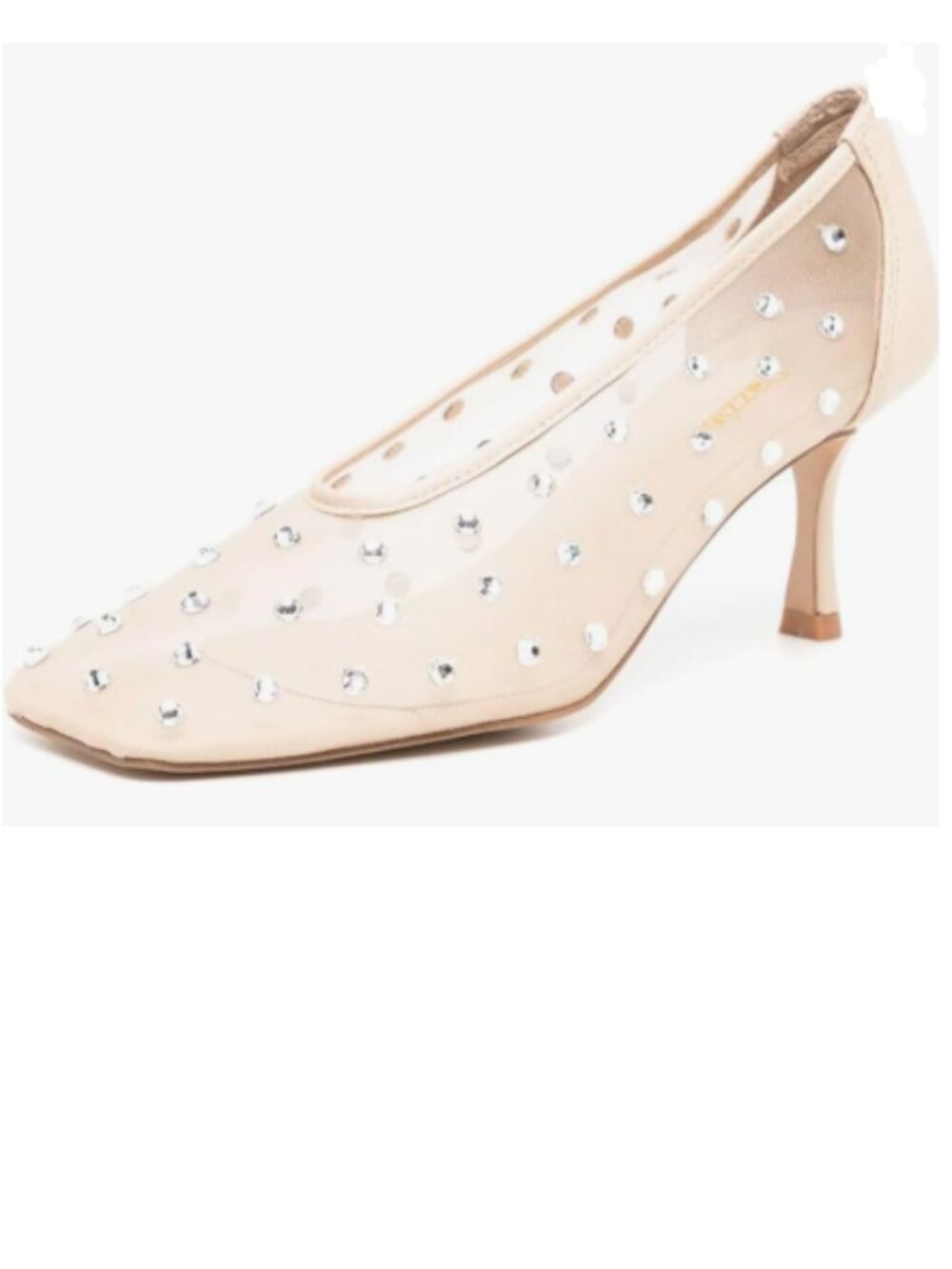 Pazzion Beige Square Toe Mesh Mid Heel Pumps Slip On Rhinestone Studs Shoes